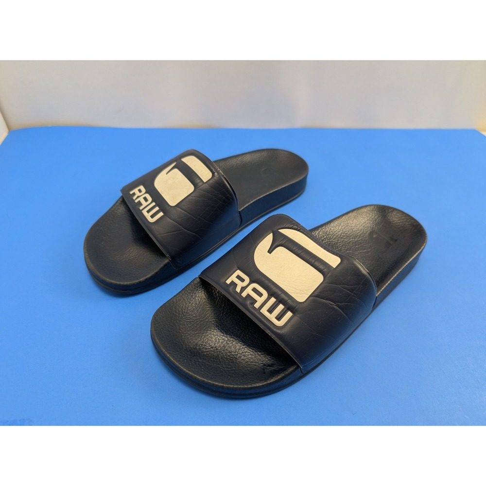 G-Star Raw Mens Cart-III BSC Slides Sandals Logo Navy White Size 8